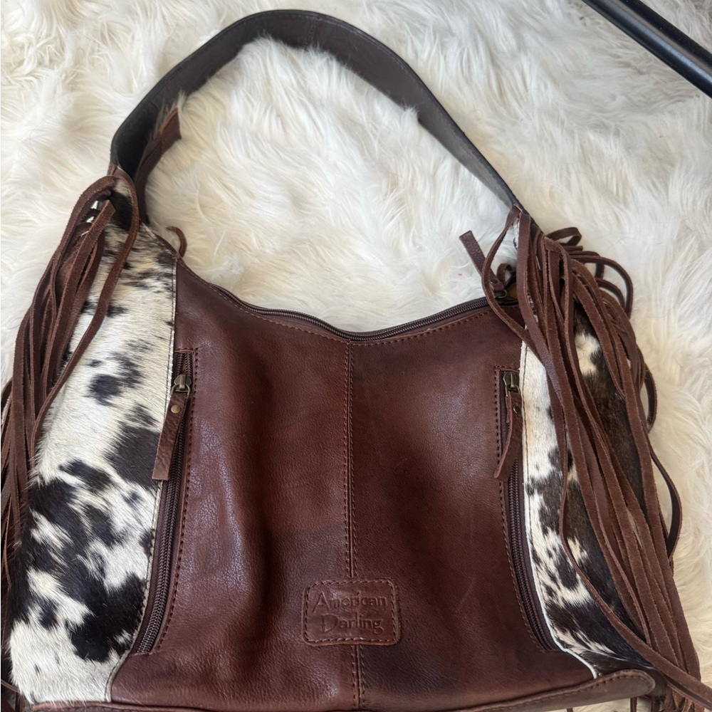 Leather Shoulder Bag with Fringe